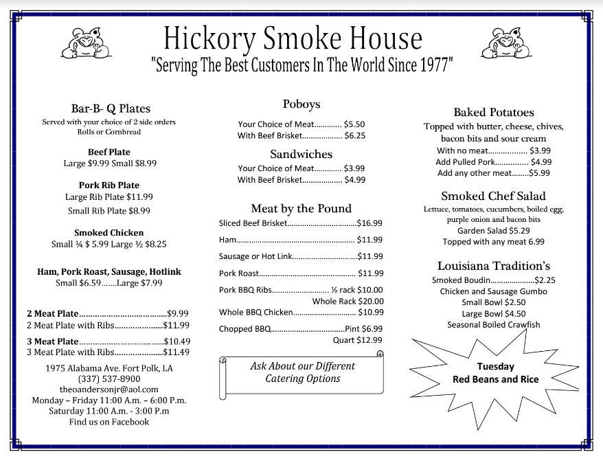 Hickory Smoke House - Fort Polk Menu image 1
